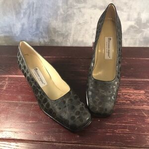 Etienne Aigner Leather Crocodile Print Brown/Grey Block Heels Size 9.5
